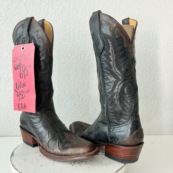 Rod Patrick Womens Cowboy Boots 8AA Black Brown Western Cowgirl French Toe Tall - Picture 1 of 12